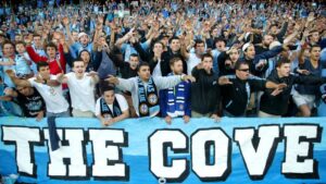 The Cove, Sydney FC Supporters group, in full voice. (courtesy of foxsports.com.au)