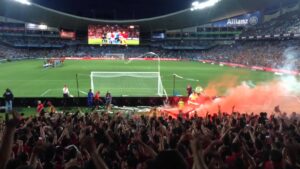 There were no flares this time after plenty of problems for the Wanderers in previous derby's. (courtesy of youtube.com)