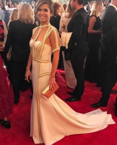 Amber Sherlock donned a white gown on the Logies red carpet following "jacketgate" scandal. Source: Instagram