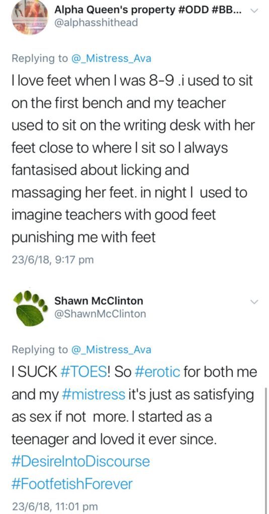 Discussion of Foot fetishes on social media 