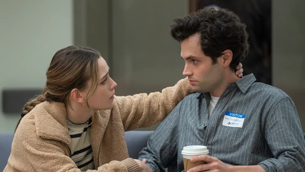 You's Victoria Pedretti and Penn Badgley.