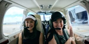 Two Hunted season 2 contestants in a plane
