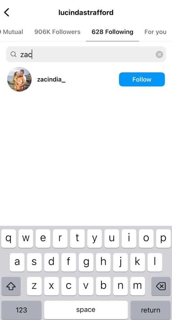 Zac from Love Island doesn't follow Lucinda