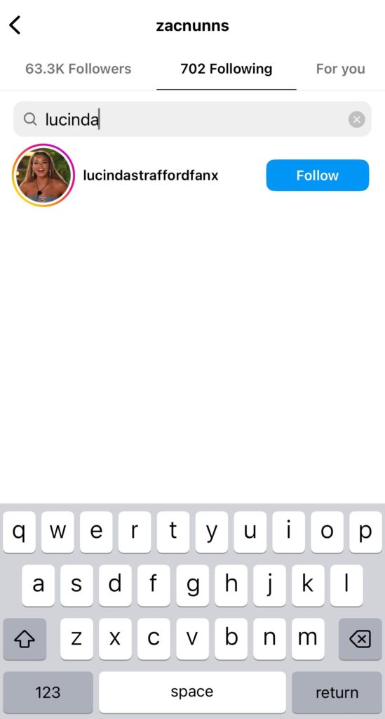 Lucinda from Love Island doesn't follow Zac