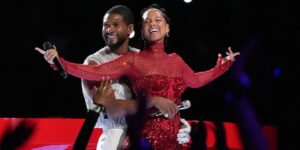 Usher and Alicia Keys at the Super Bowl Halftime show