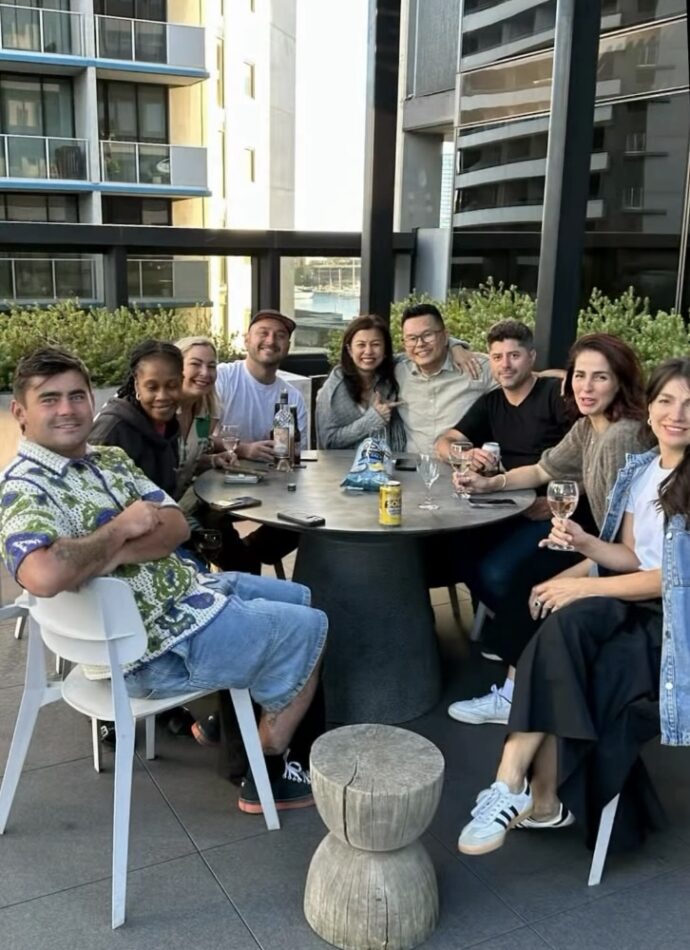 Audra and Jimmy having lunch with the cast.