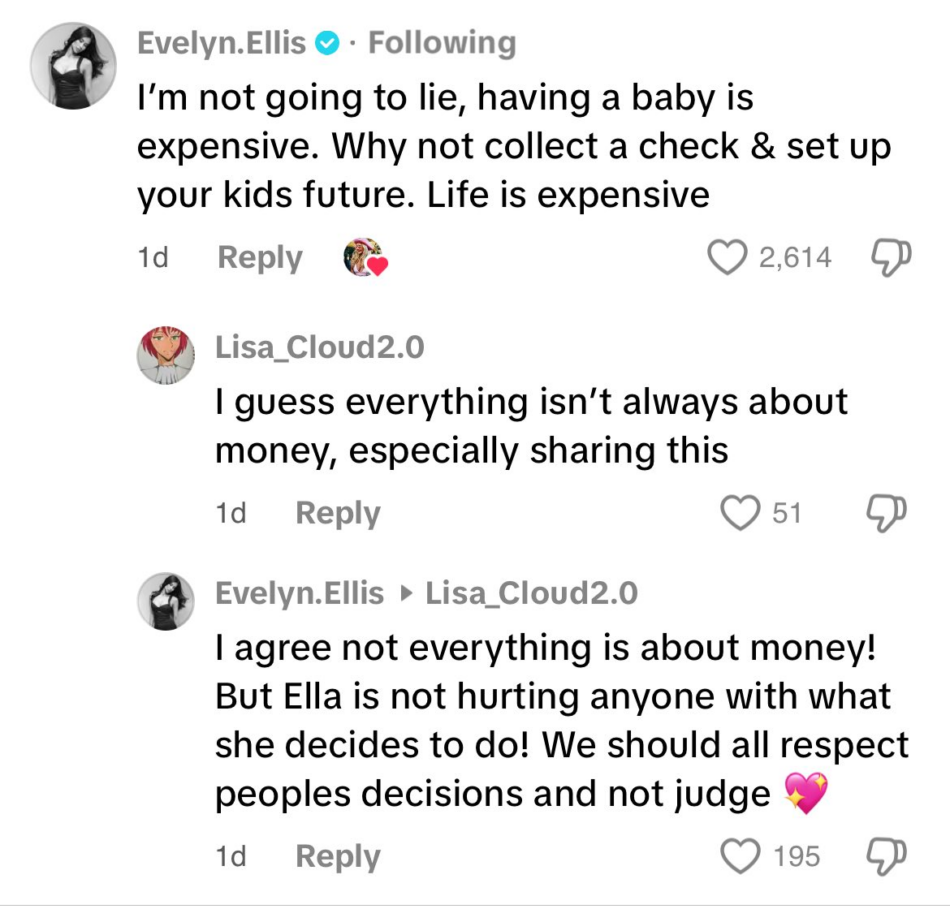 MAFS' Evelyn Ellis weighing in on Ella Ding's sponsored pregnancy post on TikTok