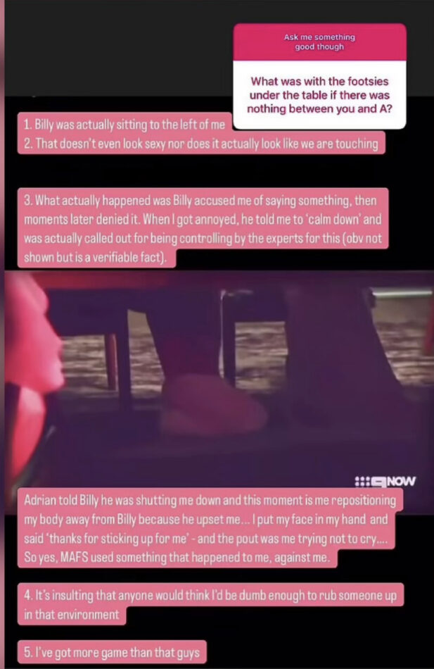 MAFS' Sierah's story about Footsies.