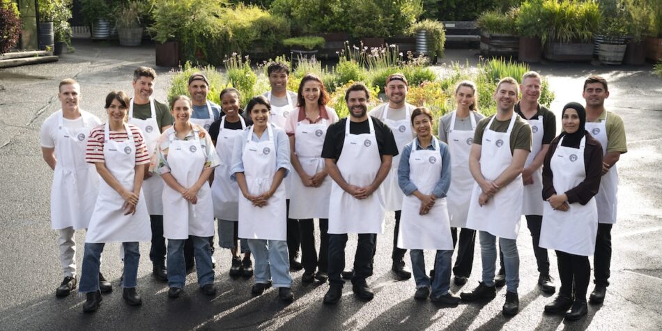 The MasterChef Australian contestants before the Mystery Box challenge.