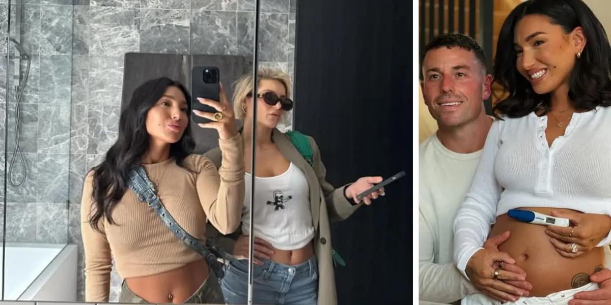 Ella and Dom selfie split with Ella pregnancy pic
