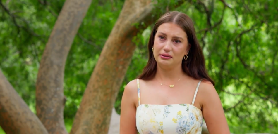 Eliza tearing up after being eliminated on Farmer Wants A Wife.