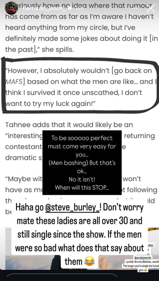 Harrison Boon Instagram Story MAFS