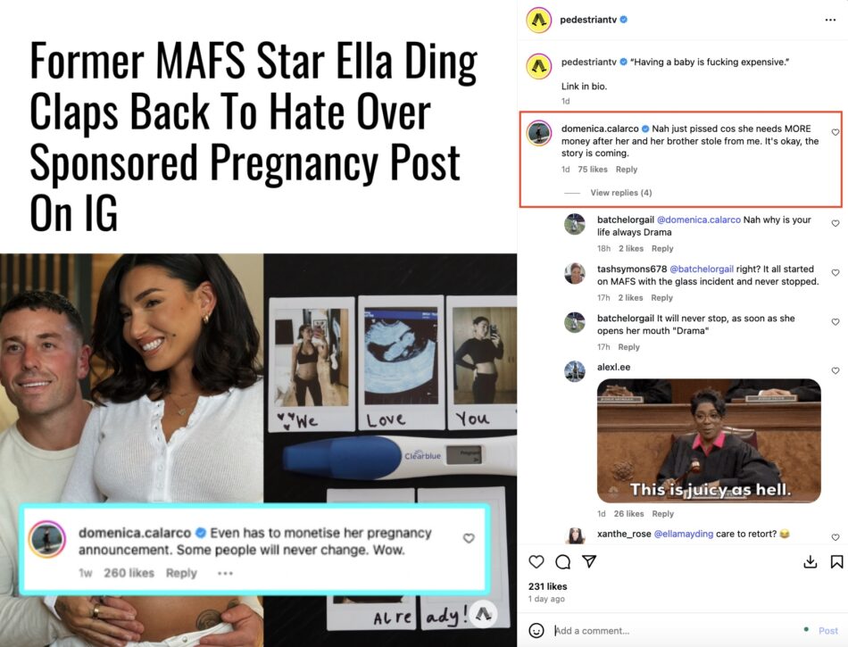 Dom's comment on a post about Ella.
