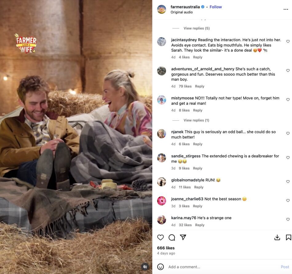 A post from the official Farmer Wants a Wife account.