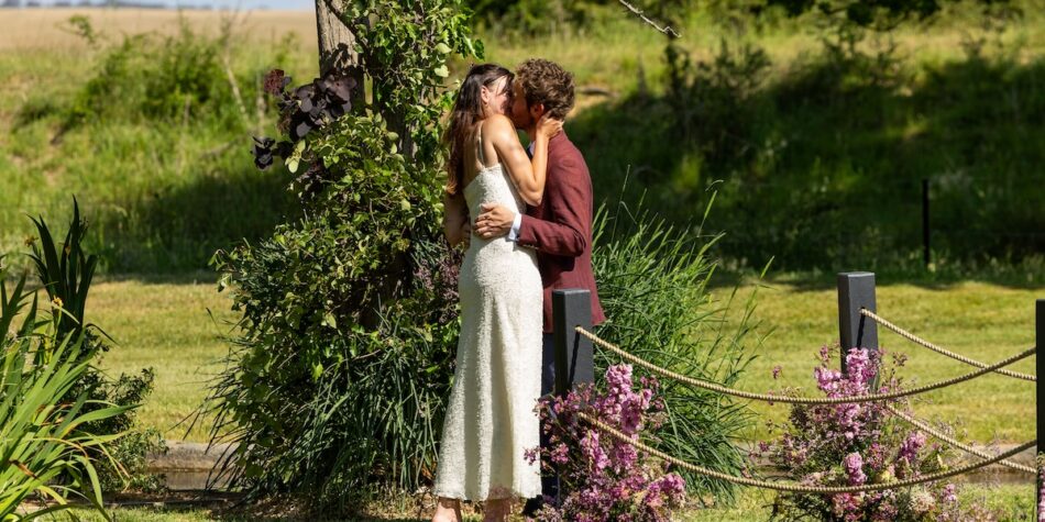 Farmer Wants a Wife's Sarah and Farmer Jack share a kiss at the final decision.