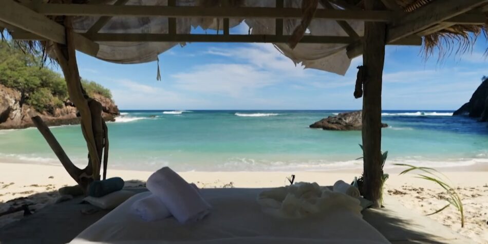 The view from Brie and Byron's hut which was filmed in Fiji.