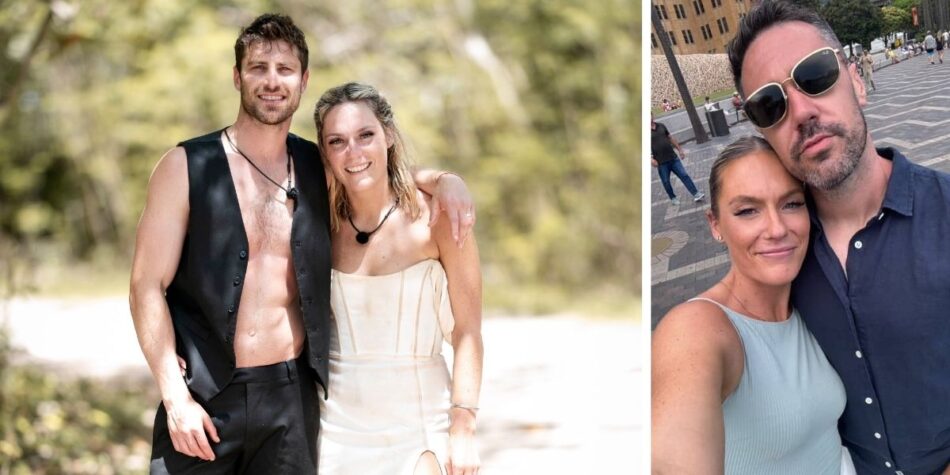 Emily with her Stranded on Honeymoon Island partner Tom (left) and her new boyfriend Kane (right).