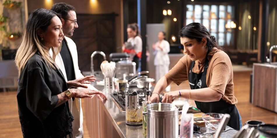 Depinder talking to Nat Thaipun and Andy Allen on MasterChef Australia 2025