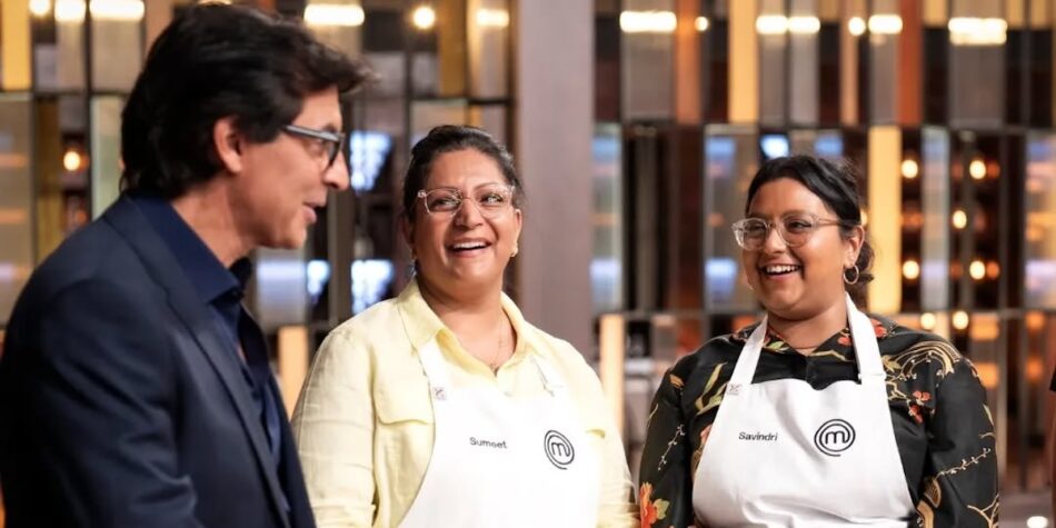 Jean Christophe with Sumeet and Sav on MasterChef Australia 2024.