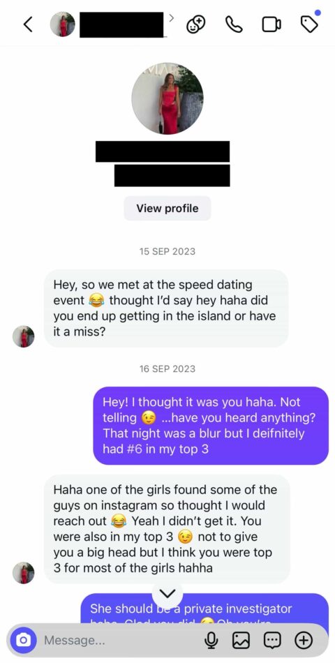 Tom's messages with the second woman from speed dating.