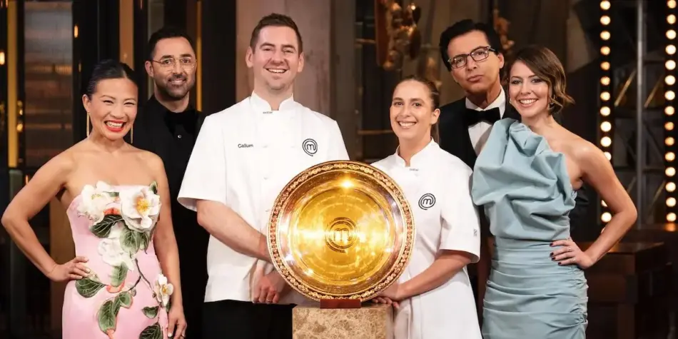 Laura and Callum with the MasterChef Australia 2025 judges