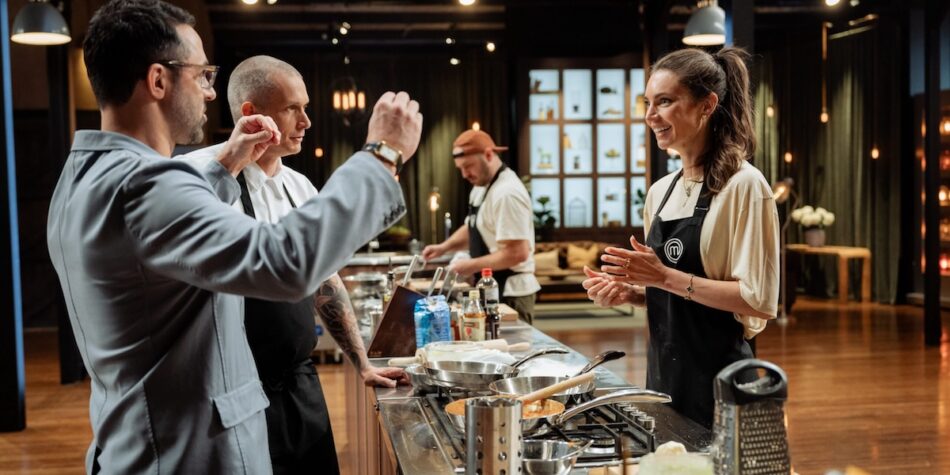 Sarah Todd with the judges on MasterChef Australia 2025.