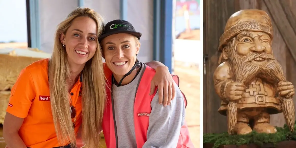 The Block's Han and Can with their gnome