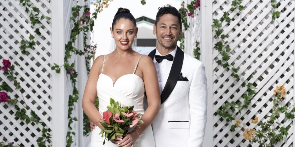 Chad and Georgia at their Stranded on Honeymoon Island wedding.