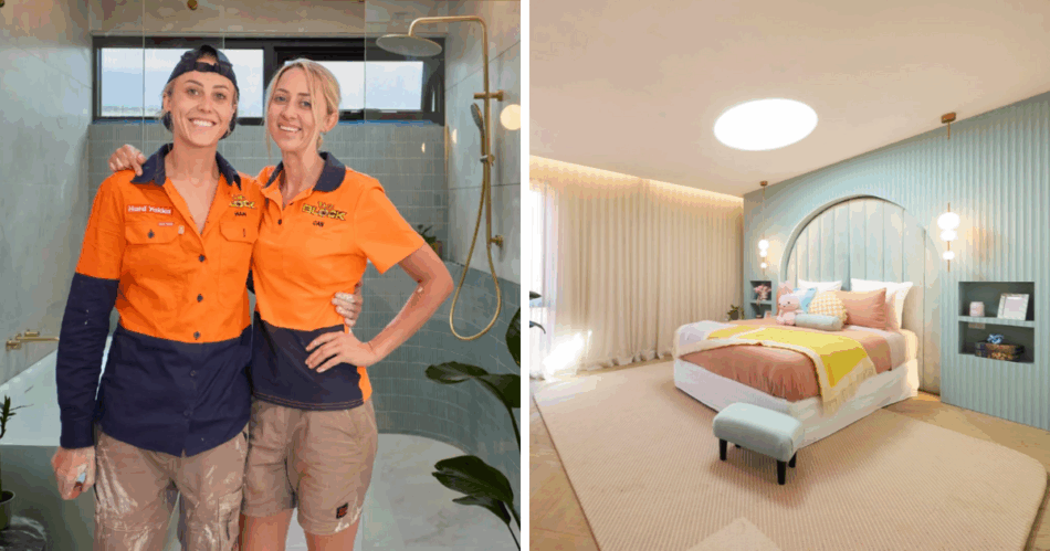 The Block's Han and Can in renovated bathroom and photo of one bedroom 