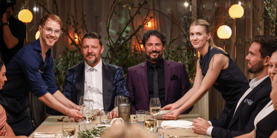 Maria Bailey and the judges on MKR 2025 Instant Restaurant