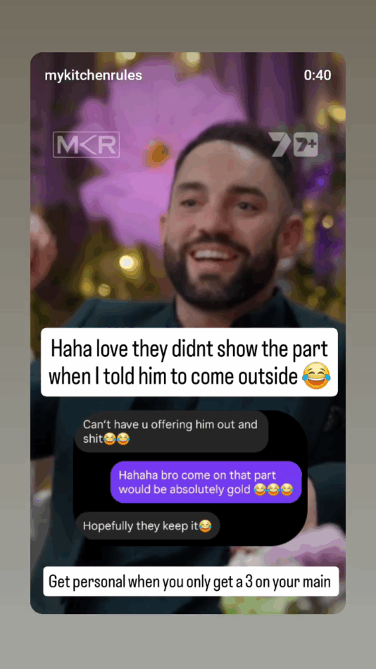 My Kitchen Rules MKR 2025 Mark Instagram story about Michael