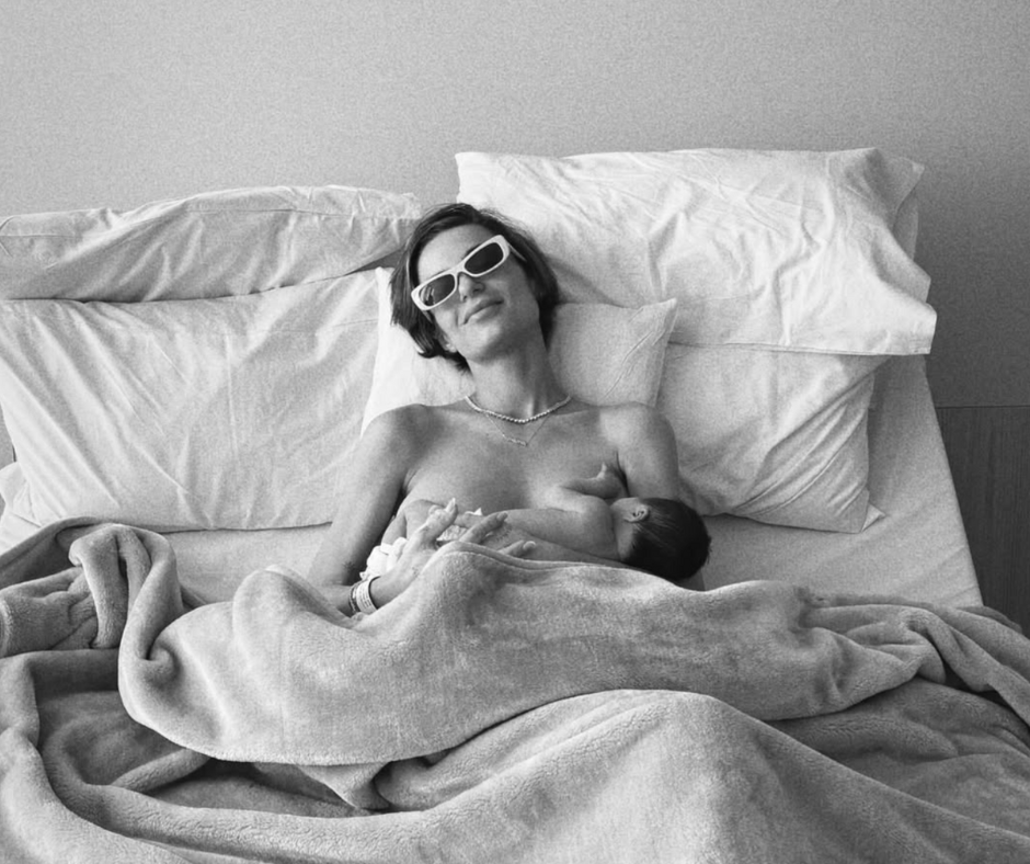 Black and white photo of MAFS Dom with her baby girl Dove