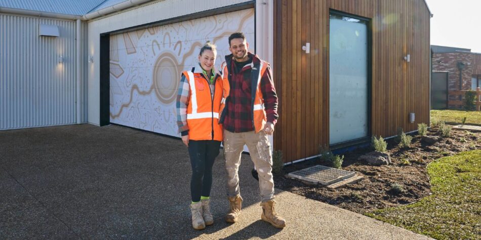 Britt and Taz at their completed Block house. Image: Nine.