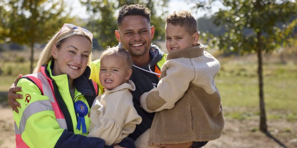 Britt and Taz with their kids on The Block.