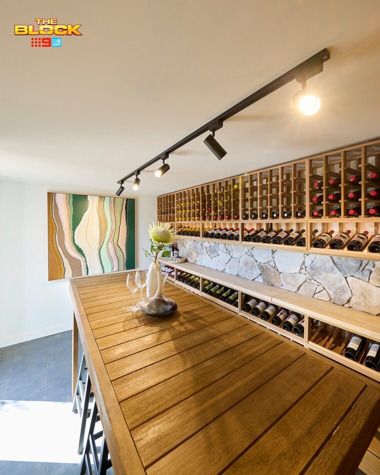 Ben and Emma's wine cellar. Image: Nine.