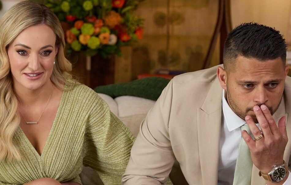 Britt and Taz during their The Block auction. Image: Nine.
