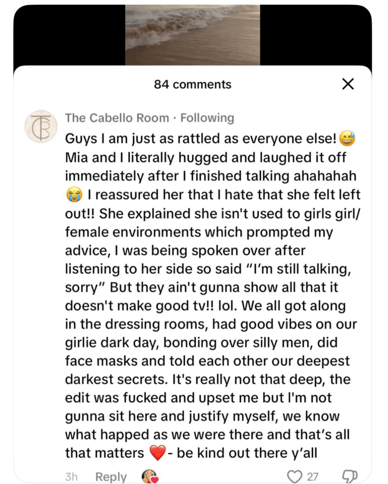 Isabel's TikTok comment from her business account. Image: TikTok.