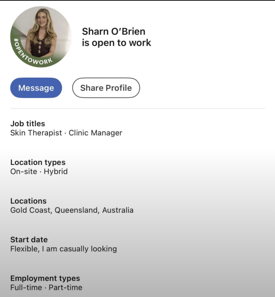 Sharn's LinkedIn page. 