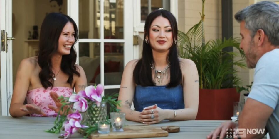 Sunny's daughters Penny and Chloe with Bear at The Golden Bachelor home towns.