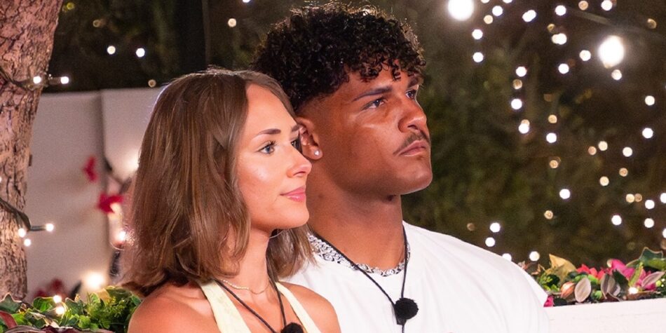 Jotham and Jaide at the Love Island fire pit. Image: Nine.