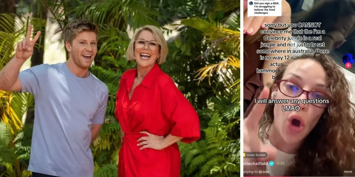 Robert Irwin and Julia Morris alongside separate photo of Abby Chatfield