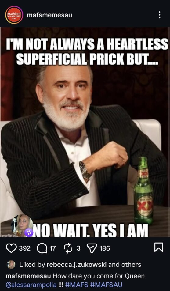 Meme about MAFS 2026 groom steve