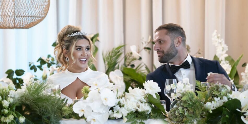 Scott and Gia at their MAFS wedding. Image: Nine.