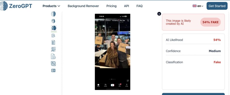 The results from an AI detector test.
