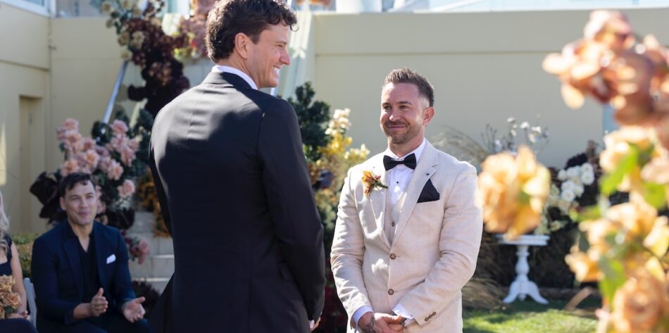 Sam and Chris at their MAFS wedding. Image: Nine.