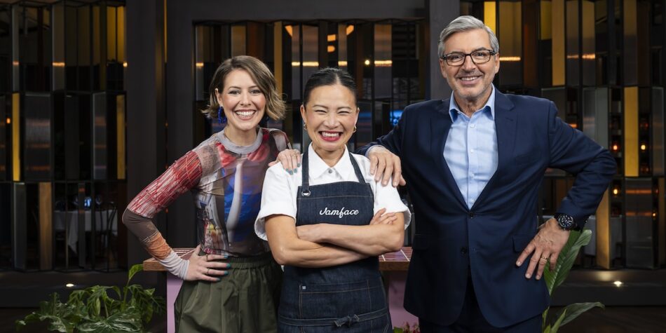 Sofia, Poh and Jean-Christophe on MasterChef. Image: Ten.