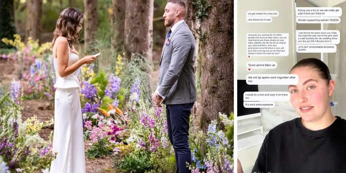Danny and Bec at MAFS Final Vows spliced with the dress hire story