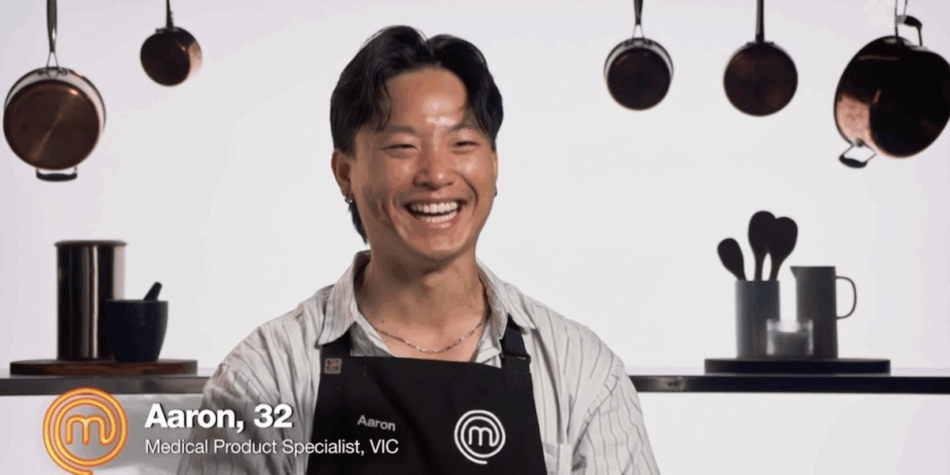 Aaron in a MasterChef confessional. 