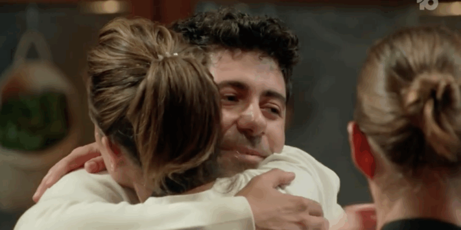 Petro and Alyona hugging goodbye on MasterChef. Image: Ten.