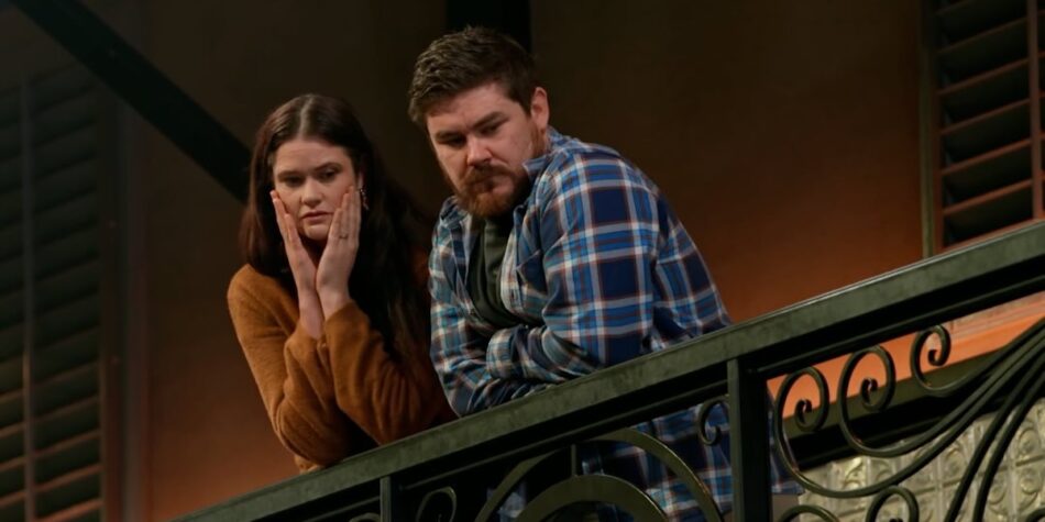 Hannah and Pat in the gantry. Image: Ten.